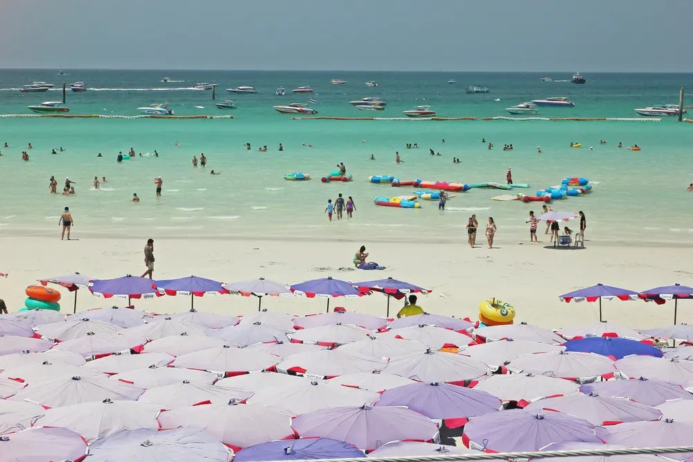 umbrellas on Banana Beach on Coral Island