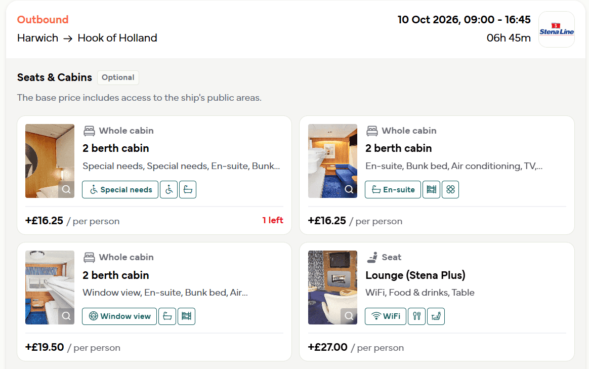 choosing seats and cabins