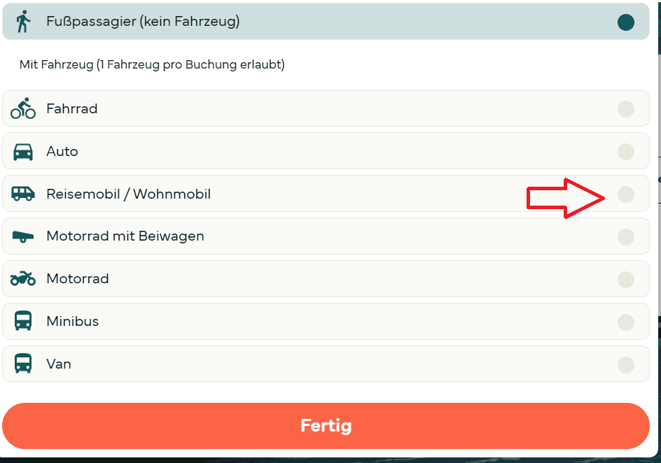 Ein Screenshot zeigt das Pop-up-Fenster für Fahrzeuge. Sie können u.a. aus der Liste