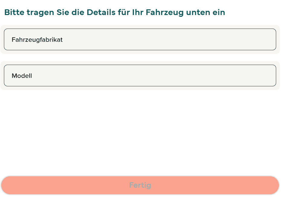 Ein Screenshot zeigt die Schaltfläche zur Wahl des Fahrzeugfabrikats und -modells.