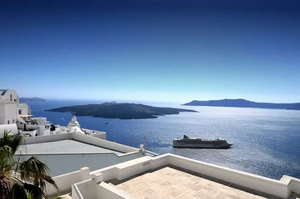 Ferry sailing off the coast of Santorini