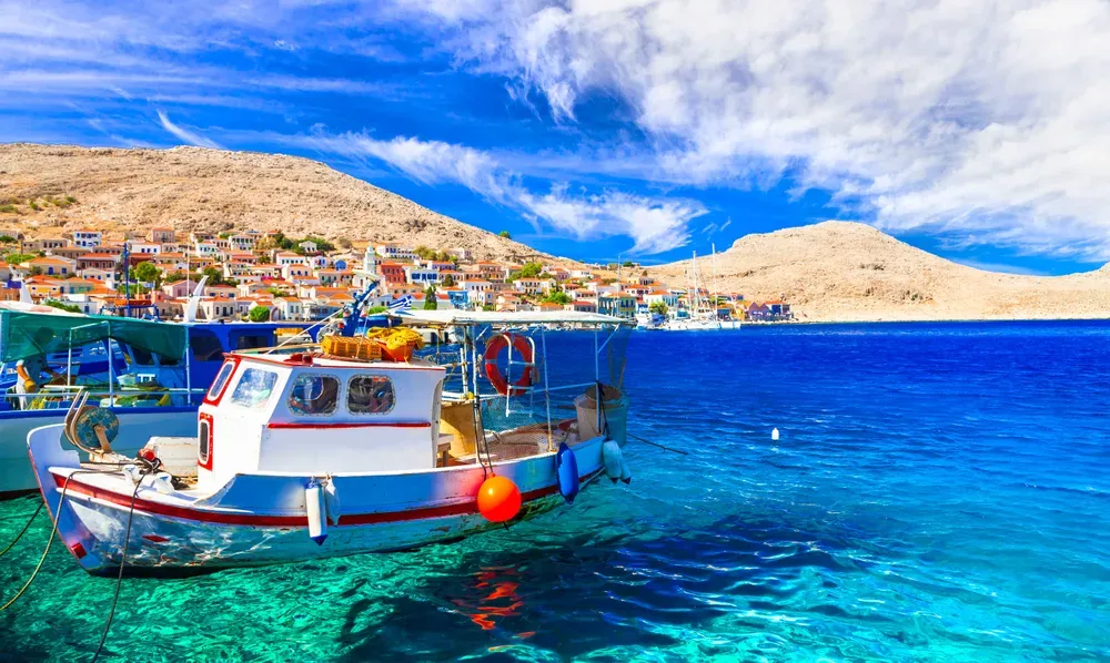 Fishing boat in the turquoise waters off the coast of Halki