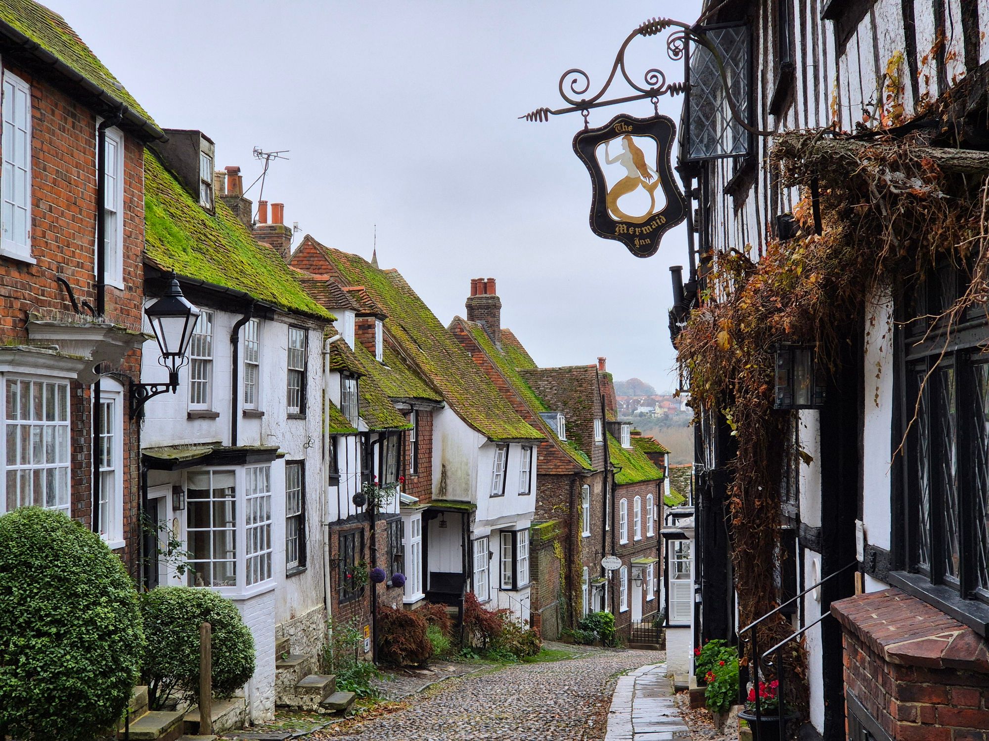 Idyllic street in Rye, United Kingdom, England, during winter