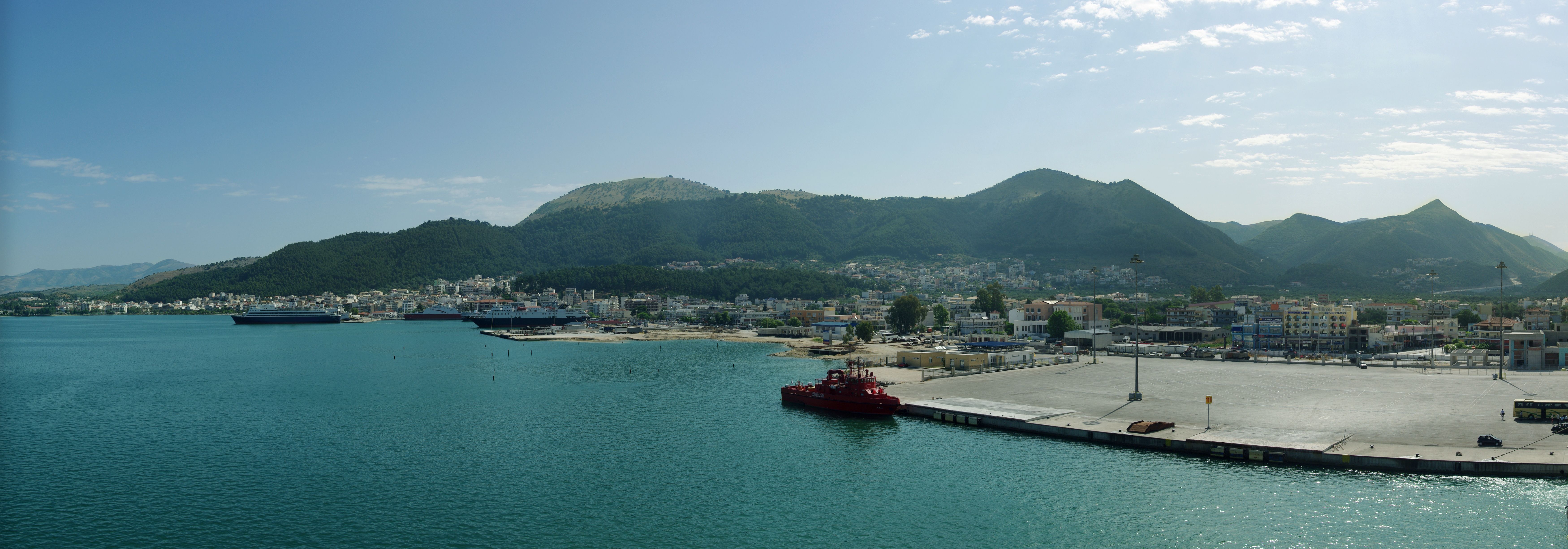 Igoumenitsa city with mountains behind