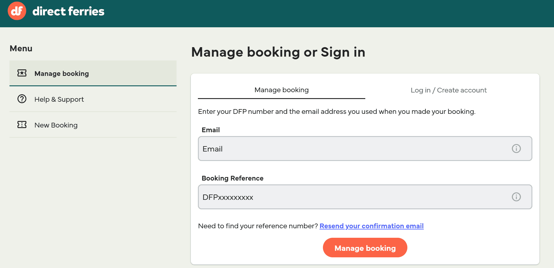 Manage my booking page on direct ferries