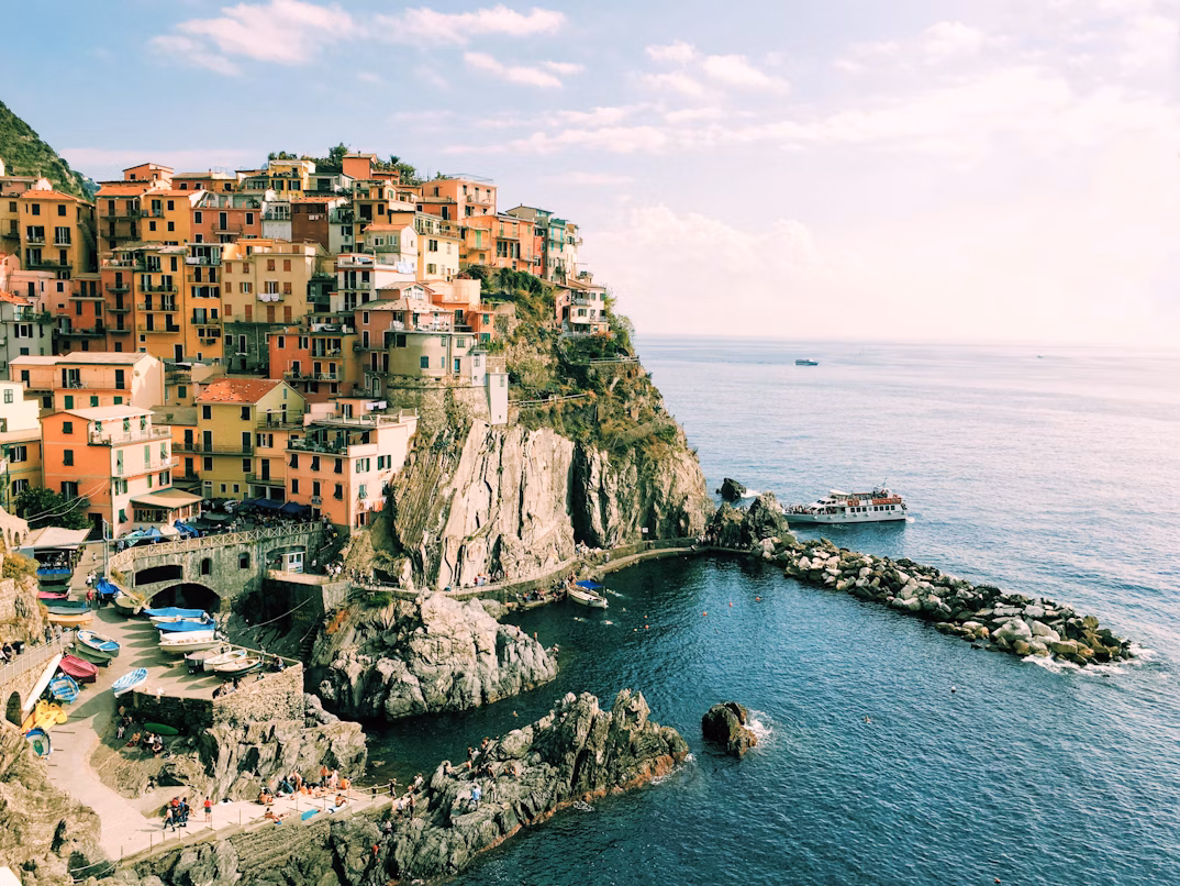 sunset on a beautiful cove in Manarola in Italy