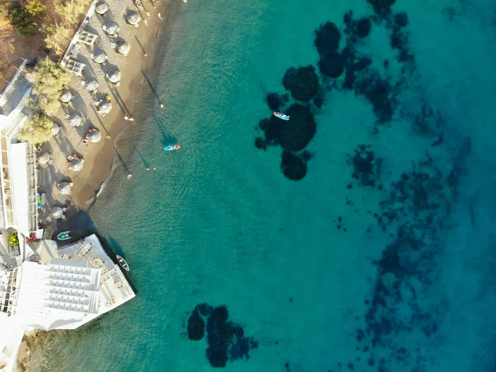 aerial view of a beach in Paros