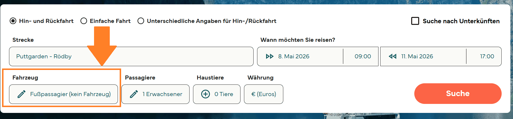 Ein Screenshot des Preisfinders. Die Schaltfläche 