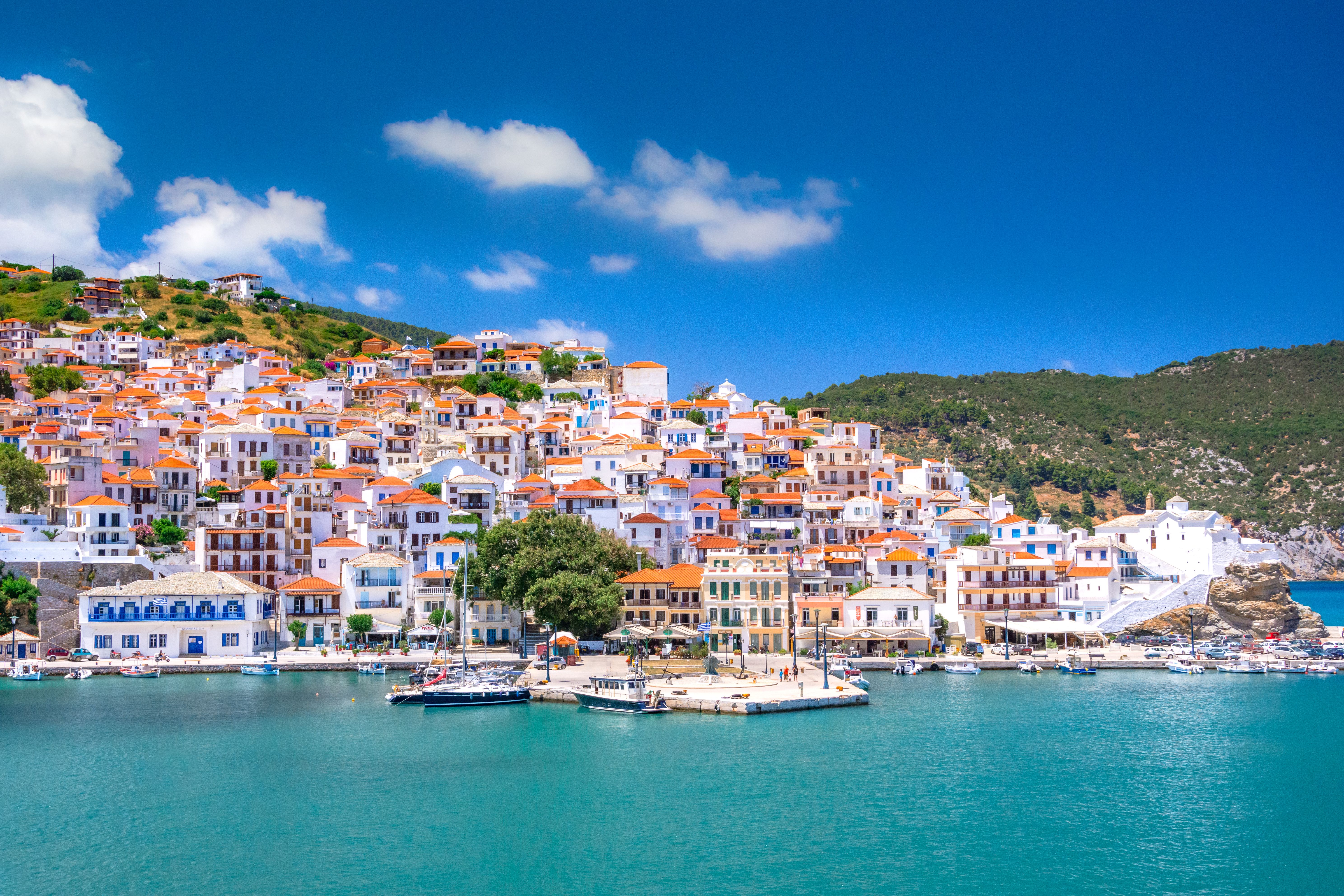 the waterfront next to Skopelos town