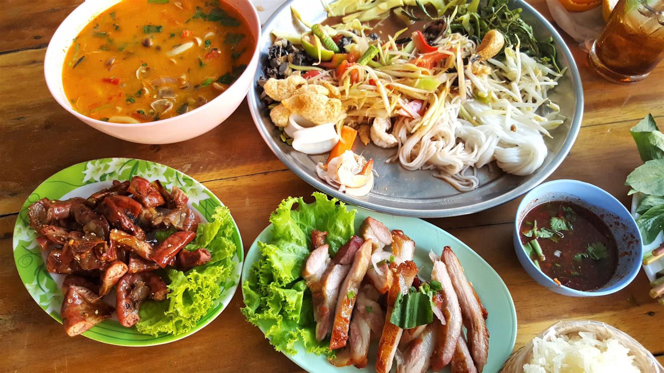 A range of Thai food served at a restaurant