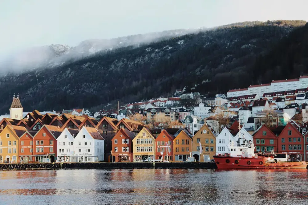 The autumnal houses lining the waterfront in Bergen