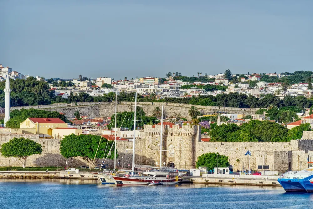The harbour and walls of Rhodes Town