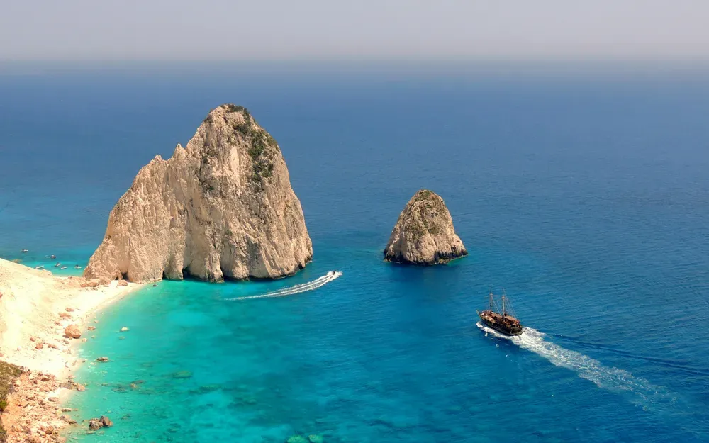 The Myzithres rocks off the coast of Zakynthos