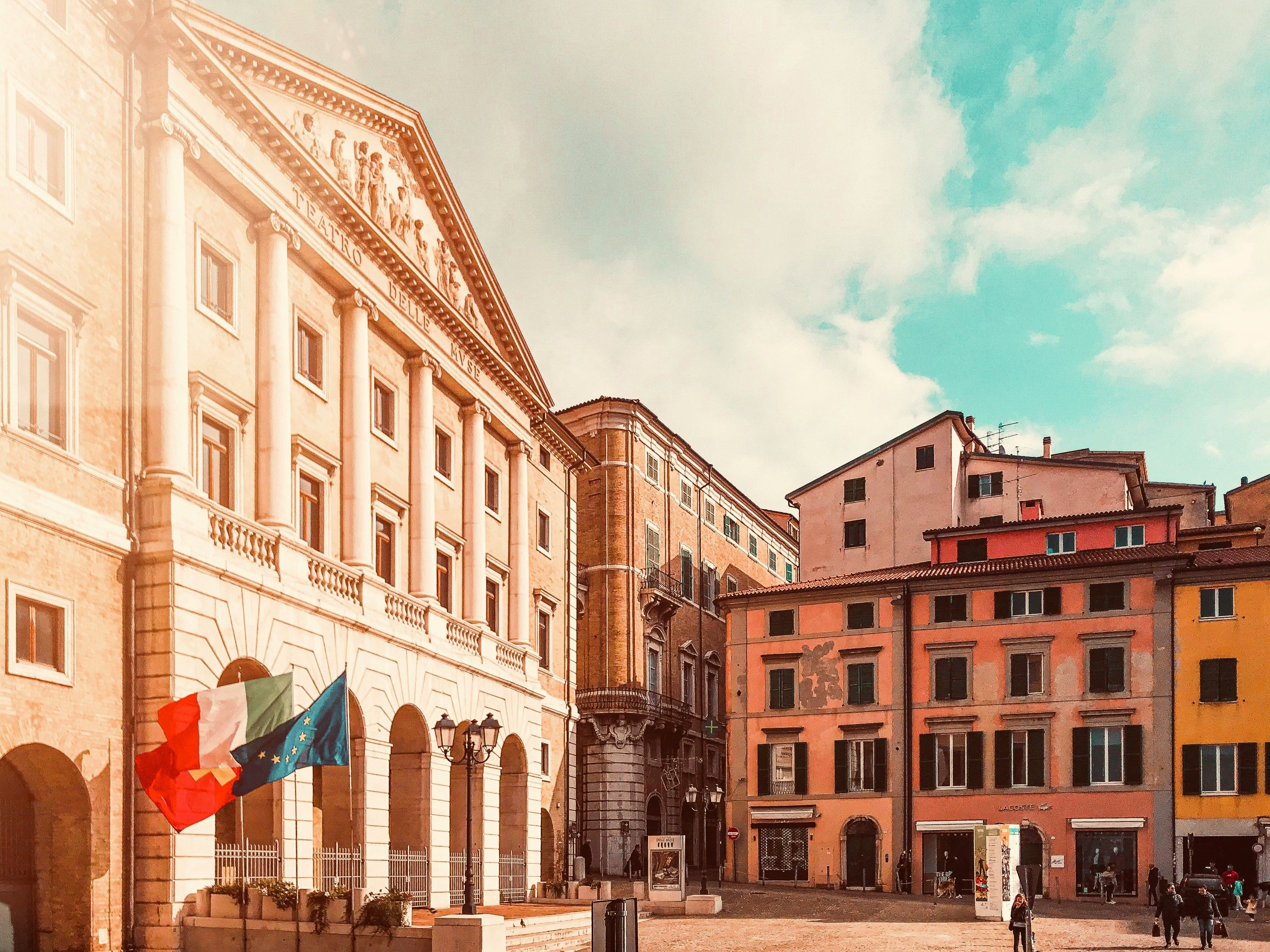 buildings lining the corner of a square in Ancona