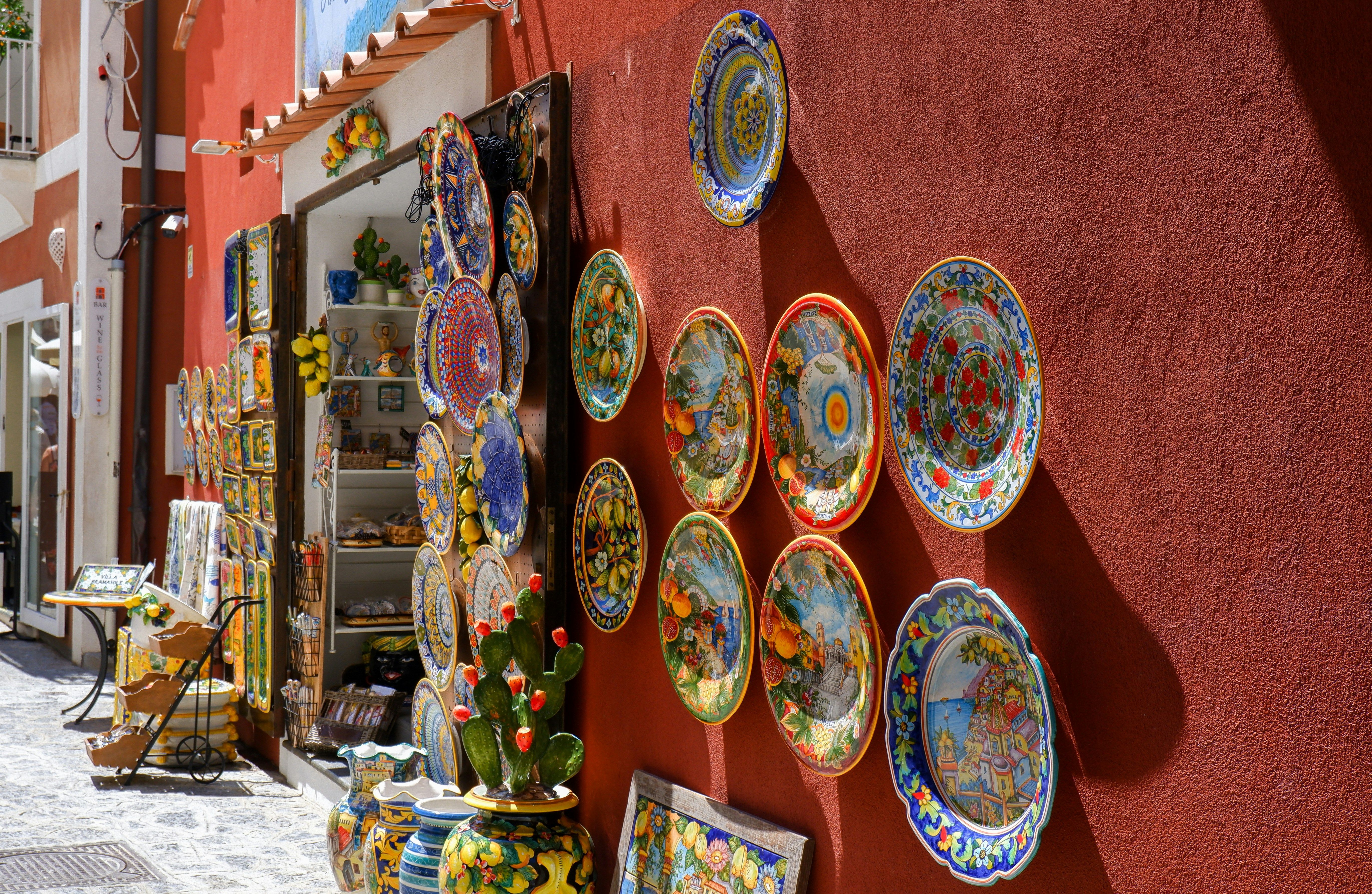 colourful ceramics outside a shop in Positano