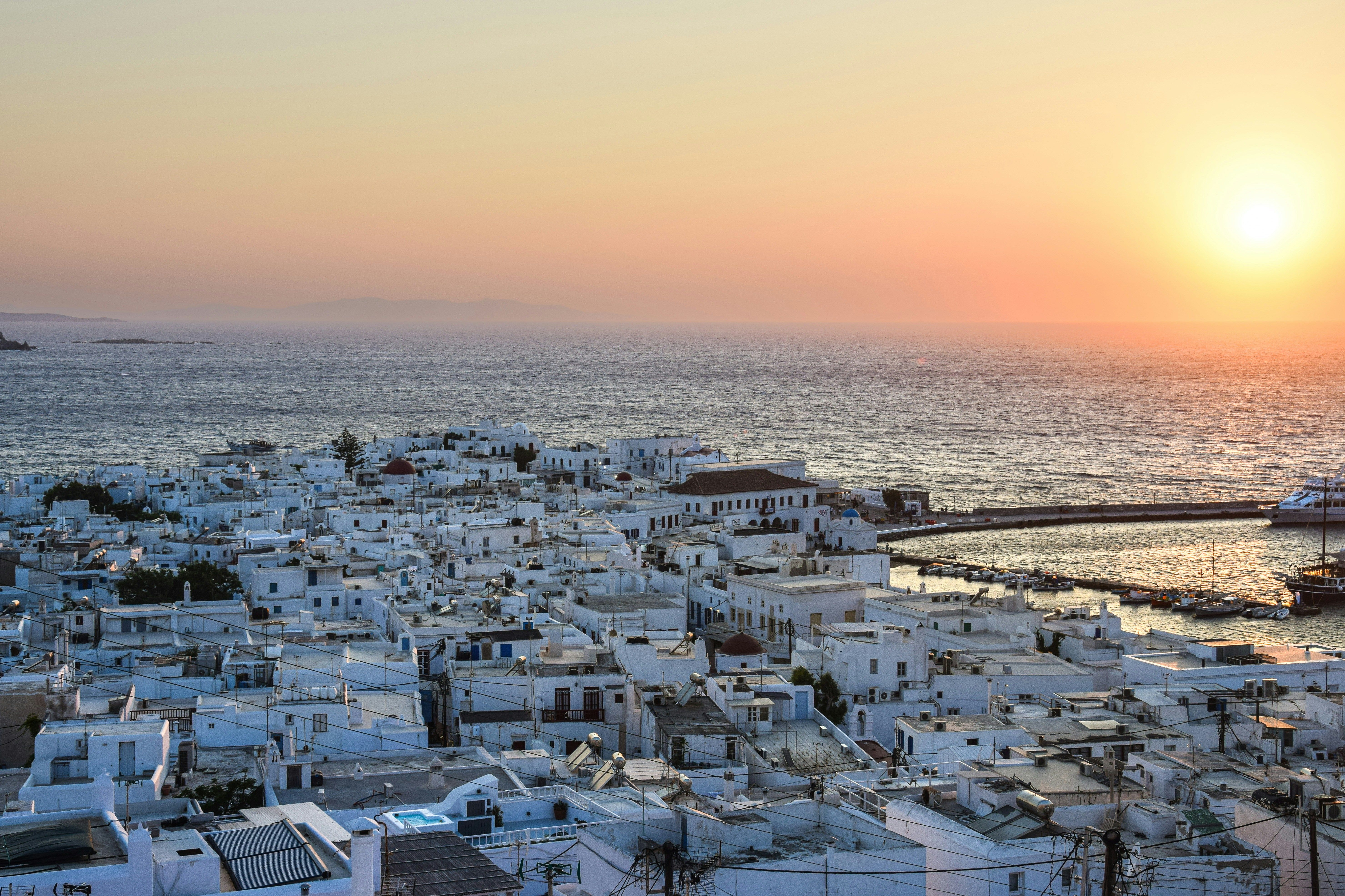 sunset over Mykonos town