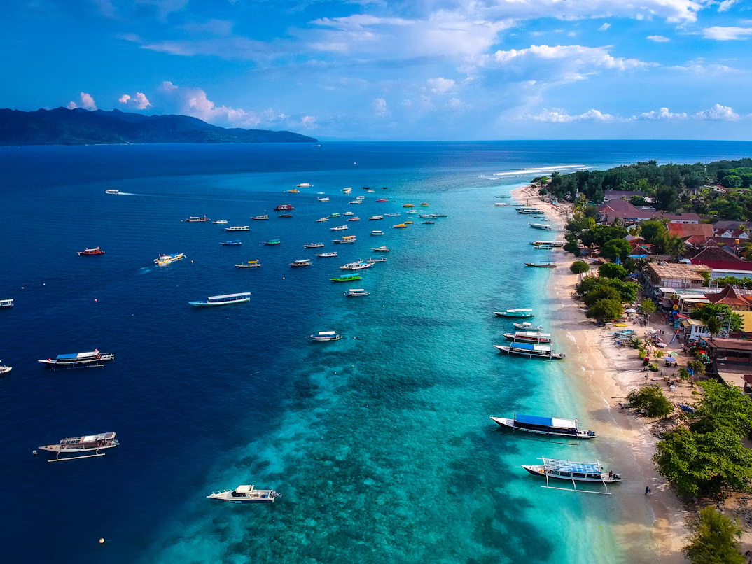 boats off the coastline of Gili Trawangan