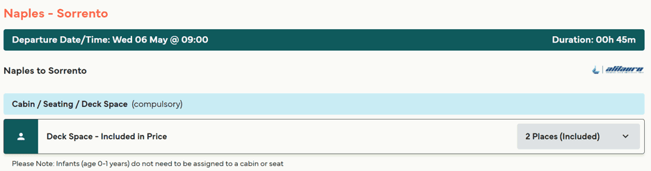 booking deck space on naples to sorrento ferry route