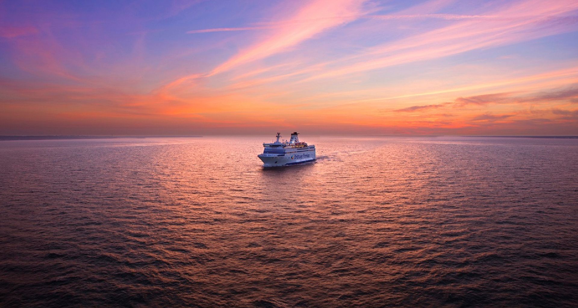 Brittany Ferries ship at sunset