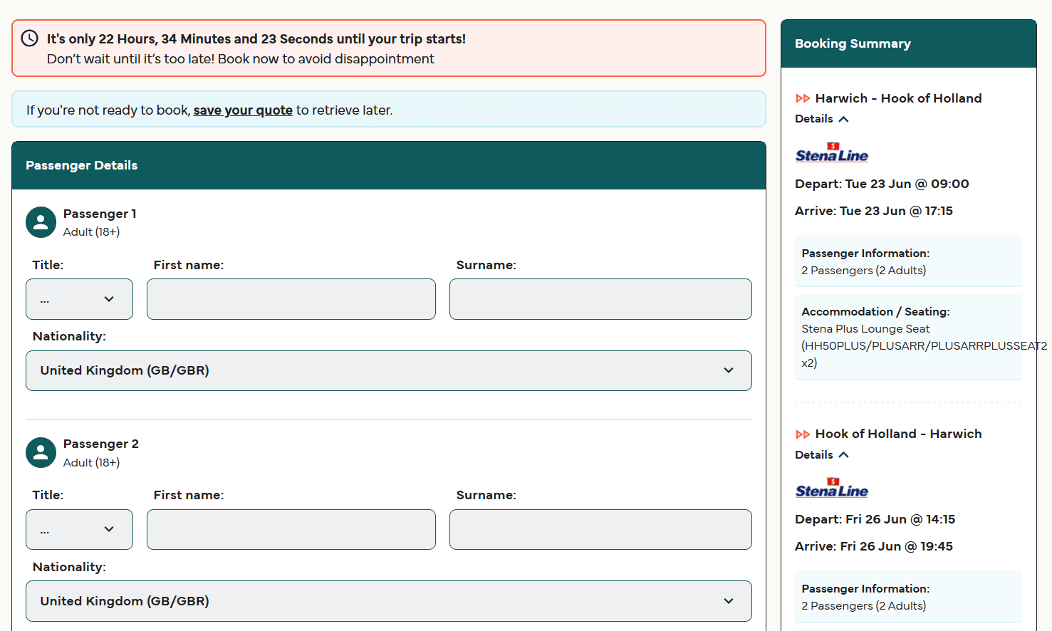 entering passenger details during booking process
