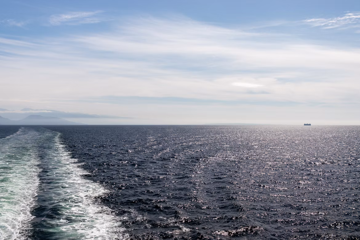 ferry rippling the water in the sea