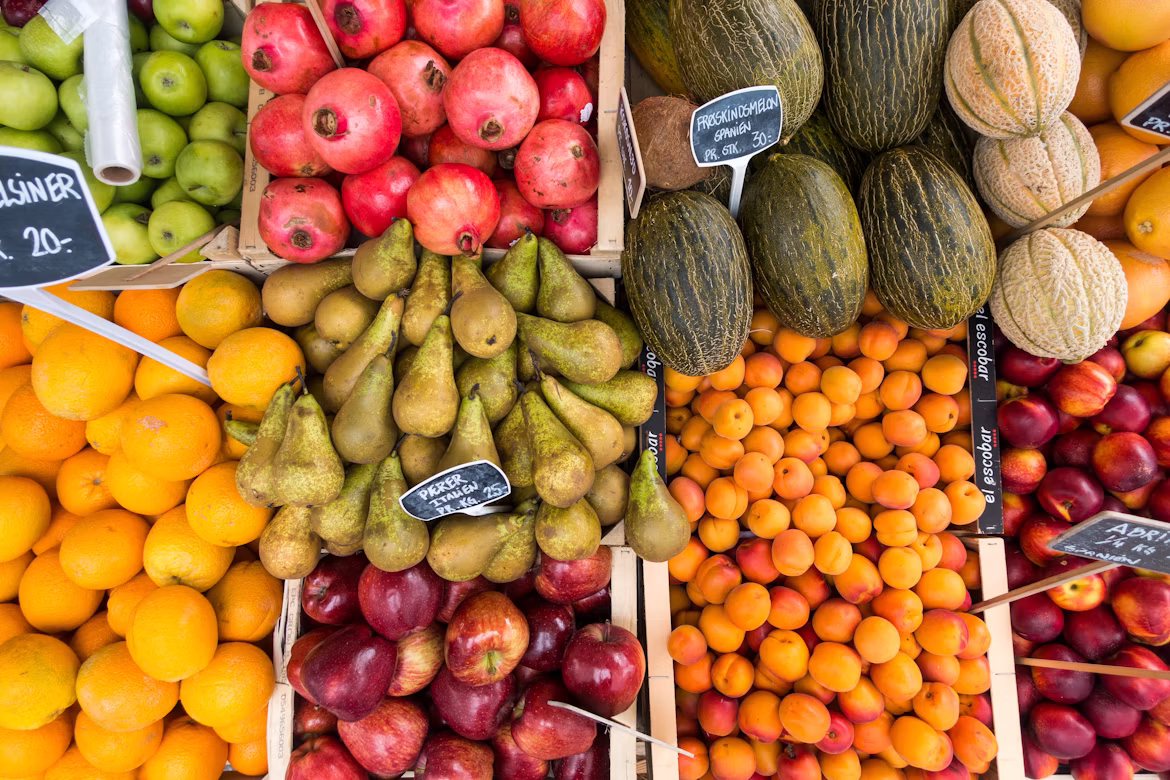 Fresh fruit on a market stall in Copenhagen