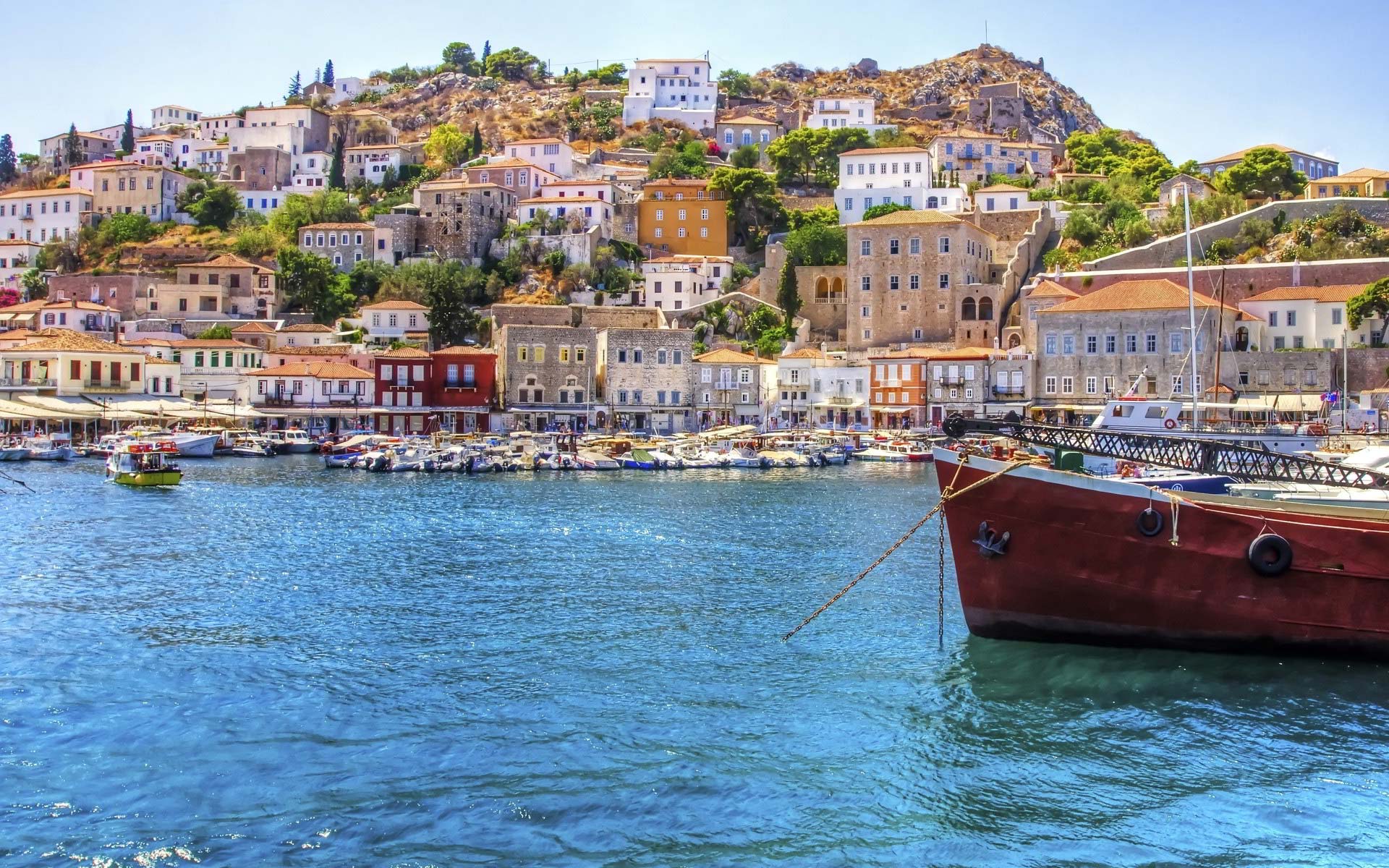 colourful waterfront of Hydra