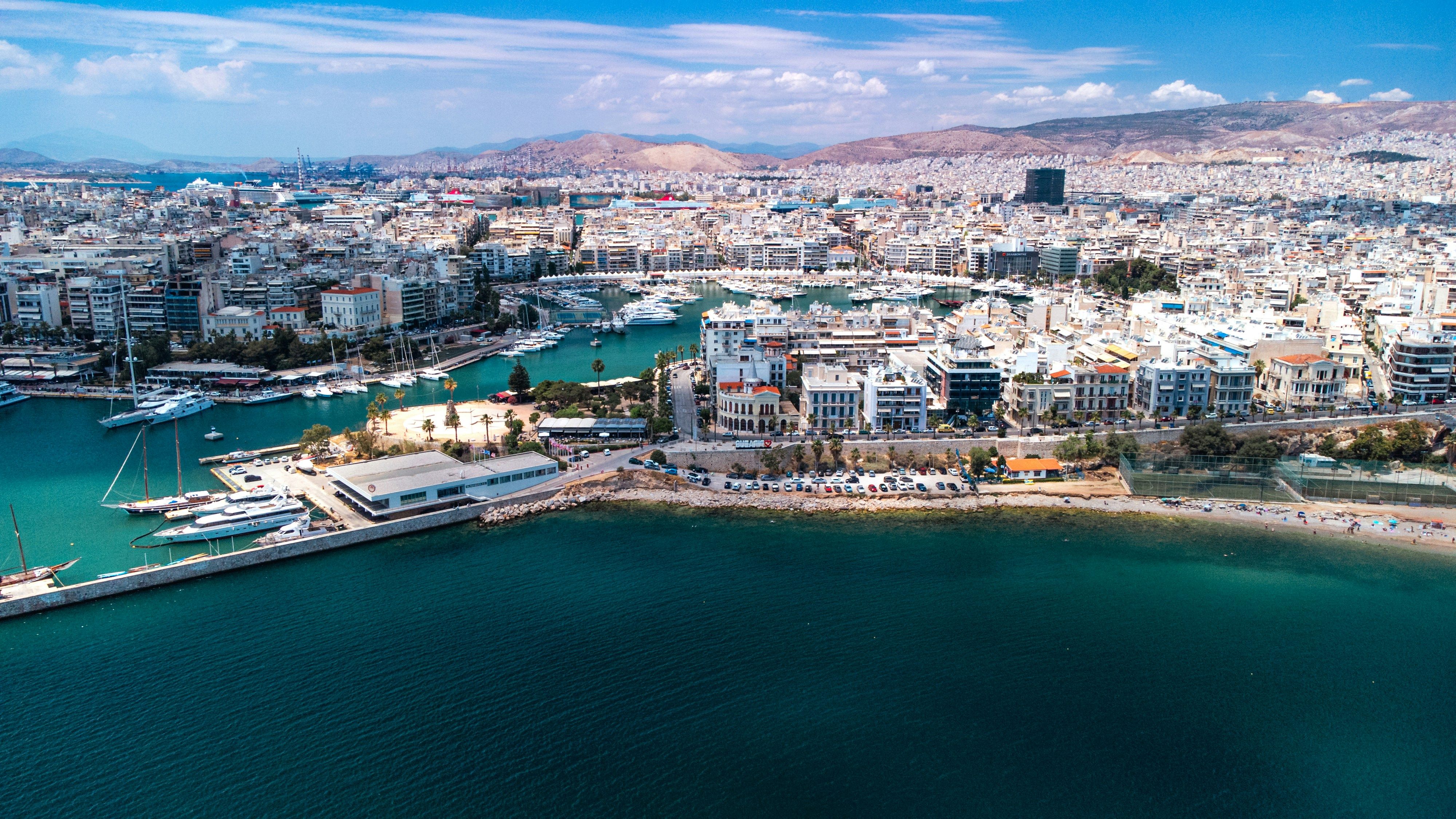 Piraeus port with the city in the background