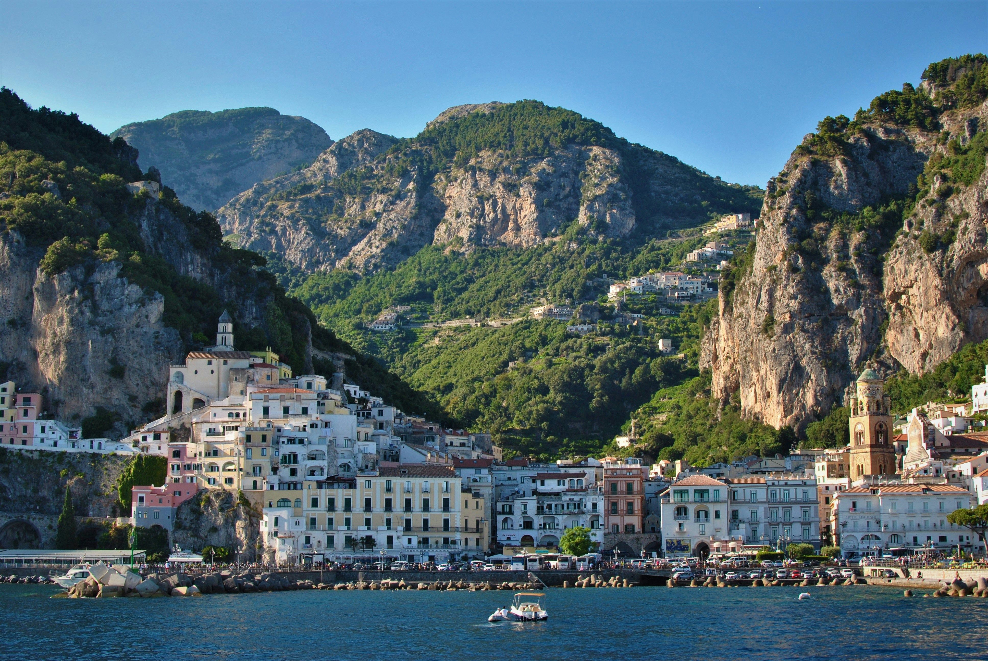 Amalfi town with mountains in the background