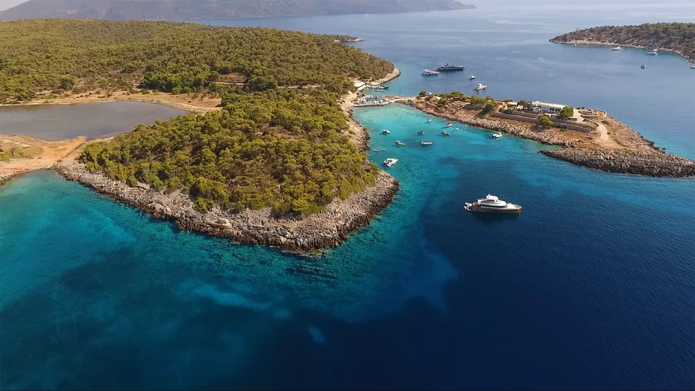 aerial view of the lush landscapes of Agistri
