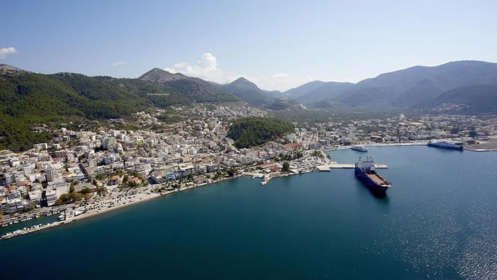 Igoumenitsa coastline with green hills behind