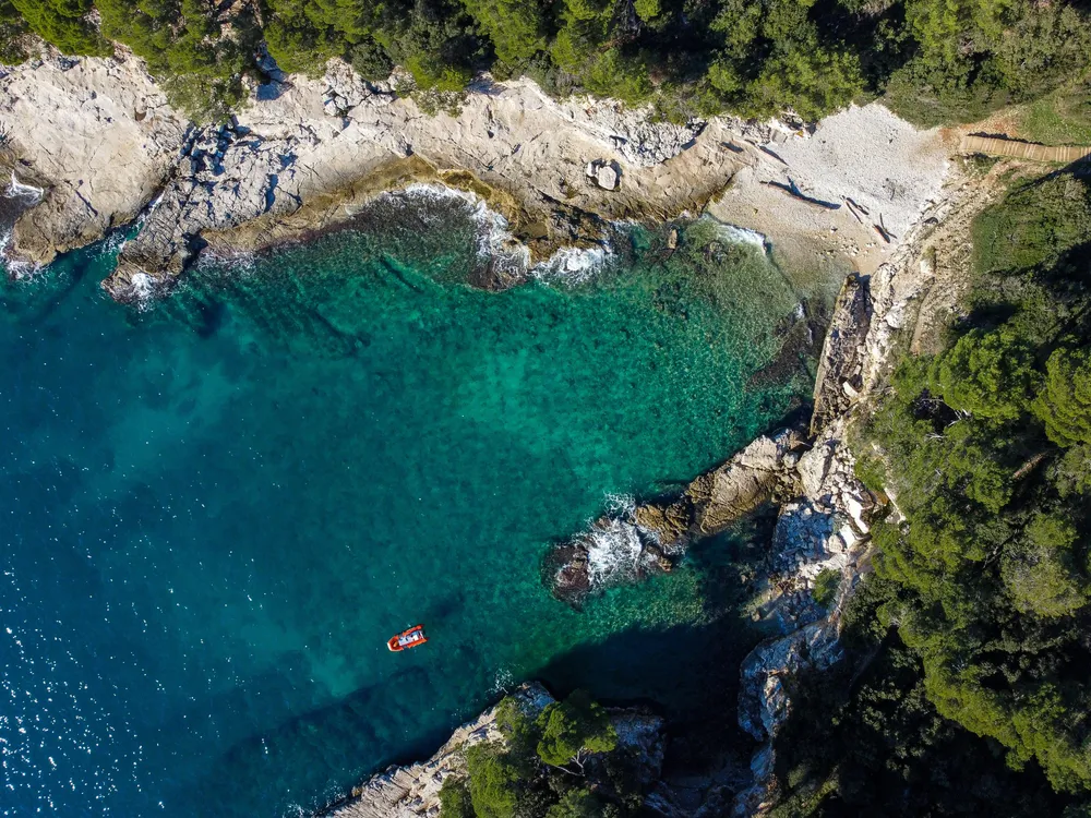 aerial view of a rocky bay in Pula