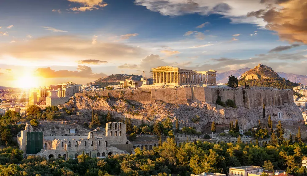 view of the Acropolis at sunset