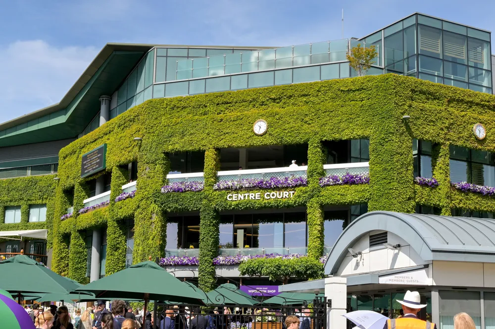 The iconic leafy façade of the centre court at Wimbledon