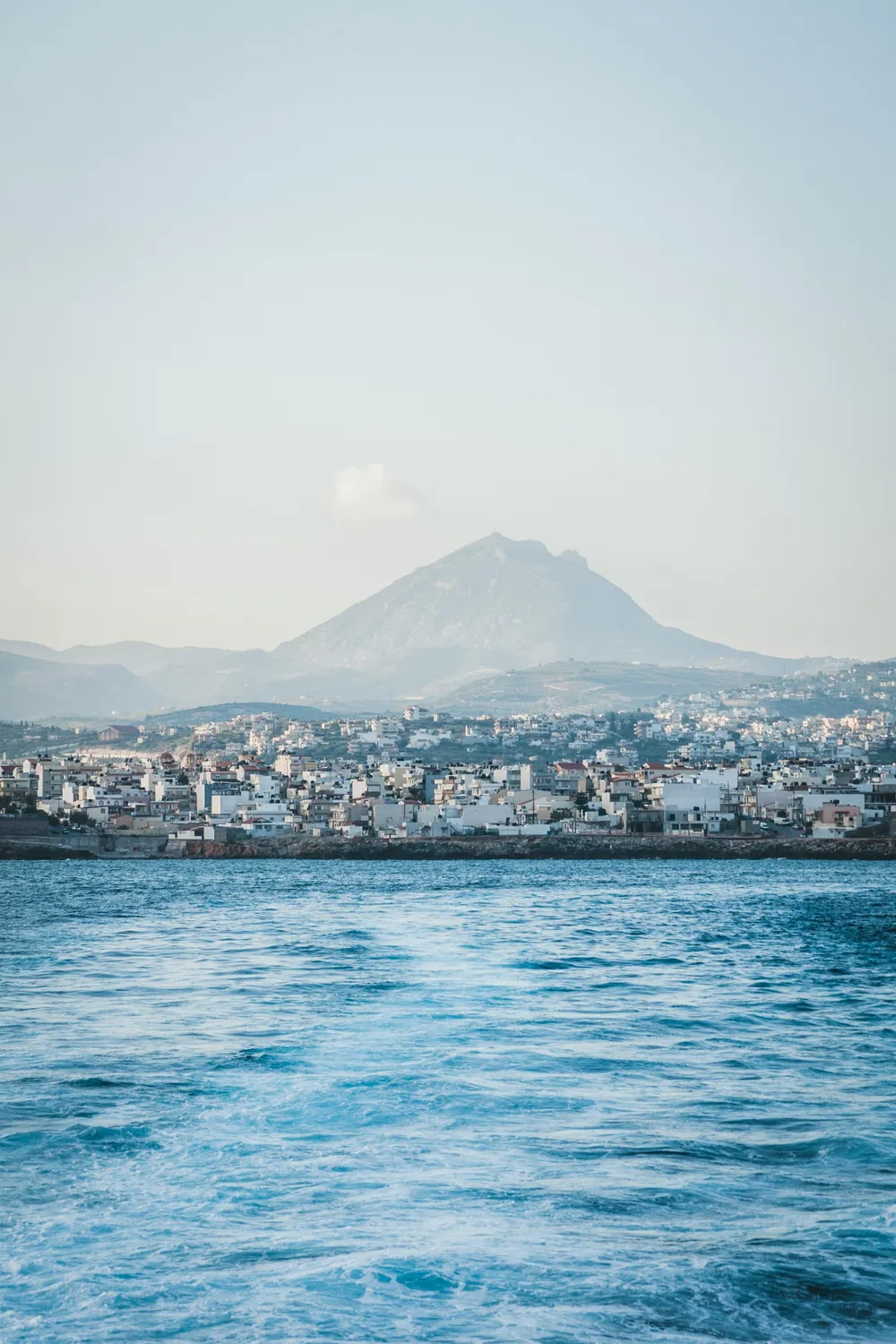 view of Heraklion from the sea with mountains in background