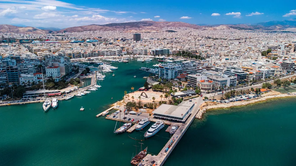 Piraeus port with the city behind