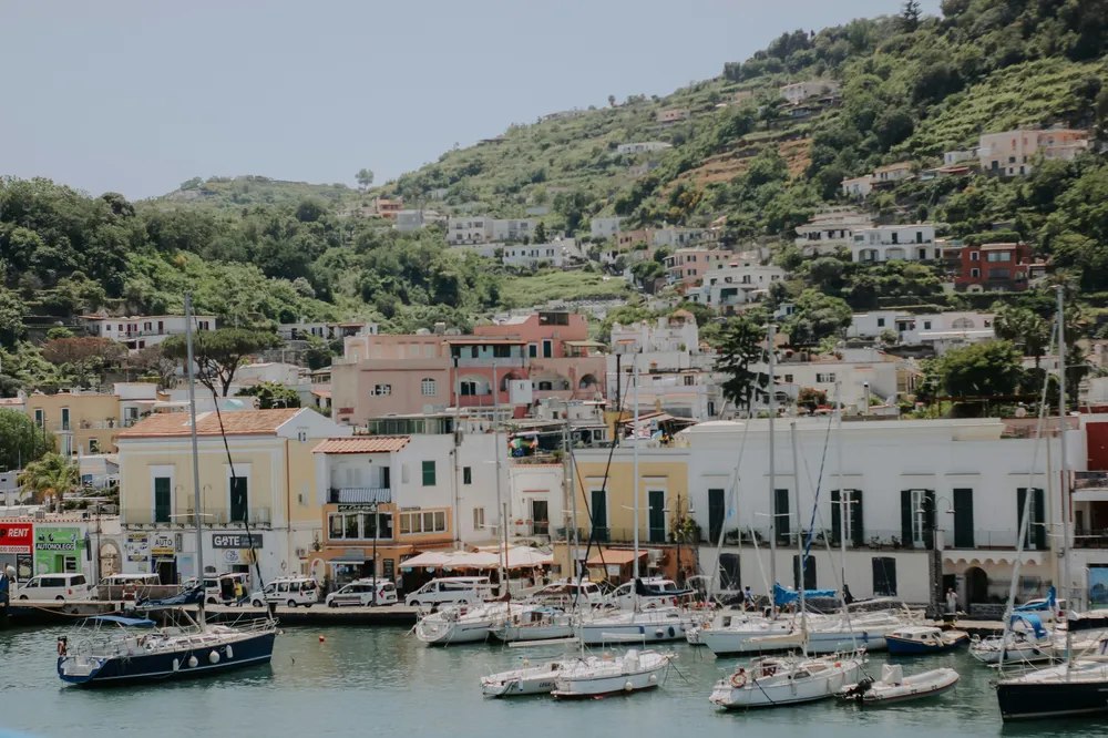 boats lined up in Ischia port