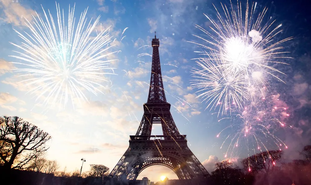 fireworks by the Eiffel Tower