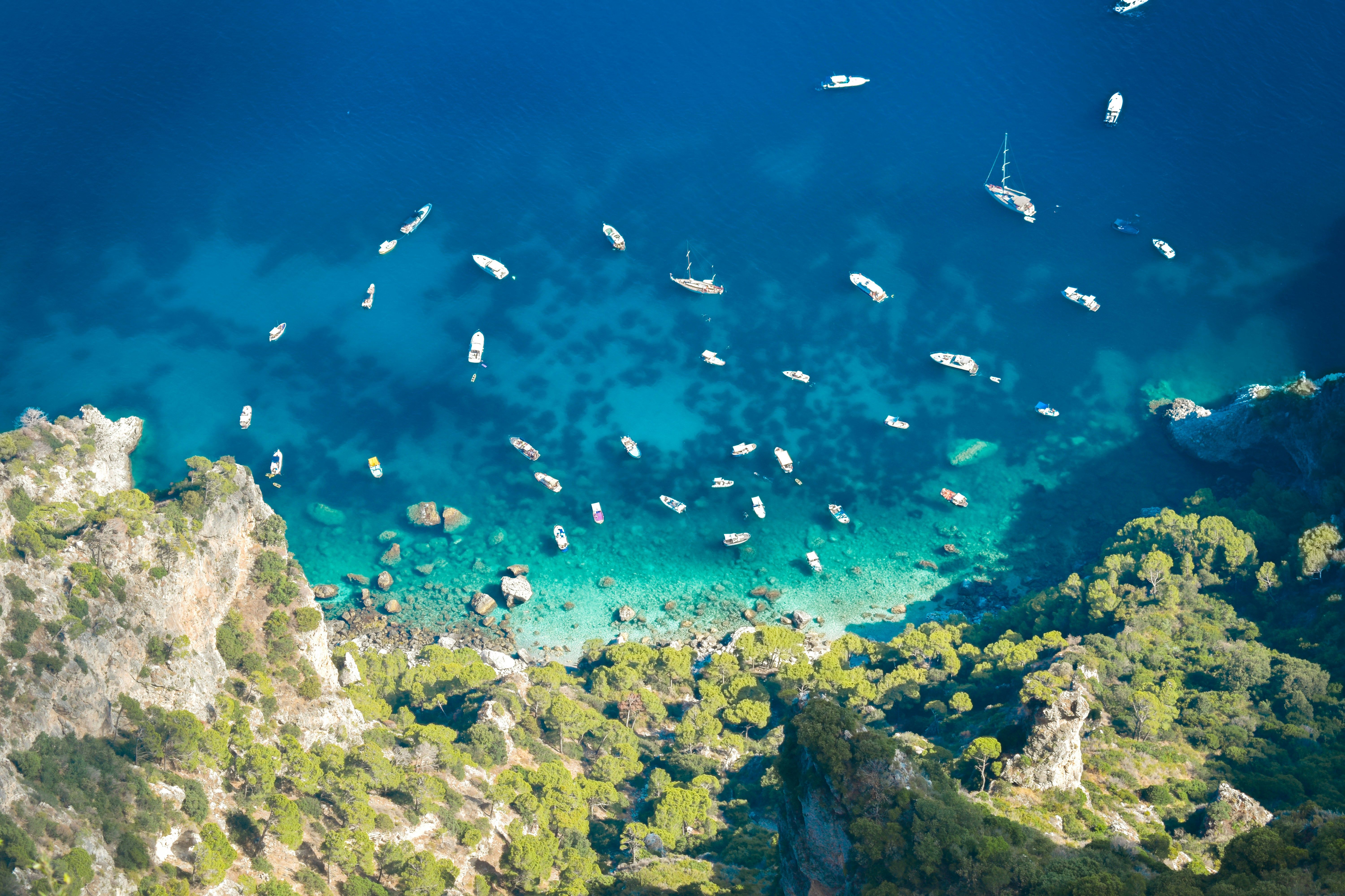 aerial view of boats off the coast of Capri