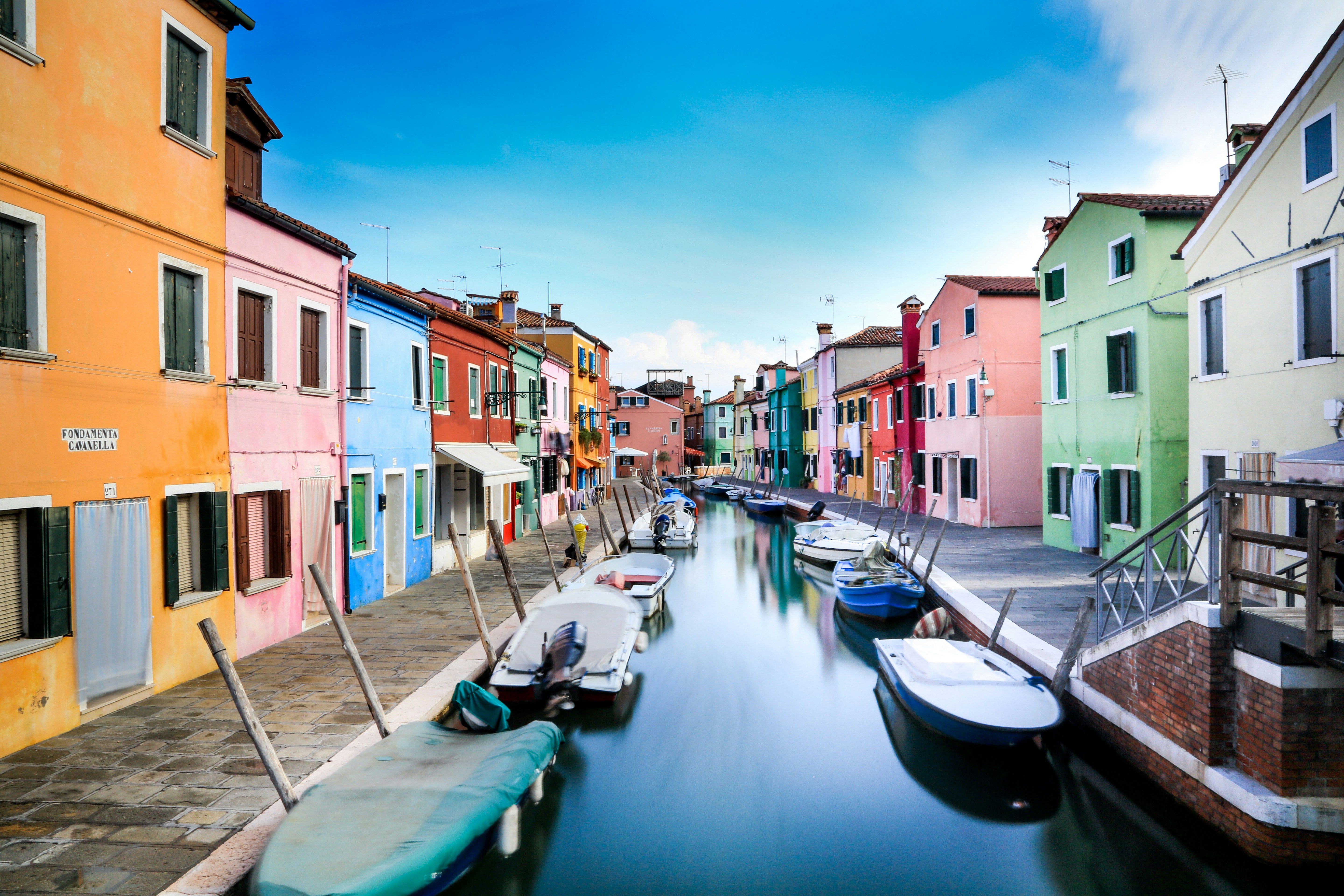 colourful buildings lining canal in Burano