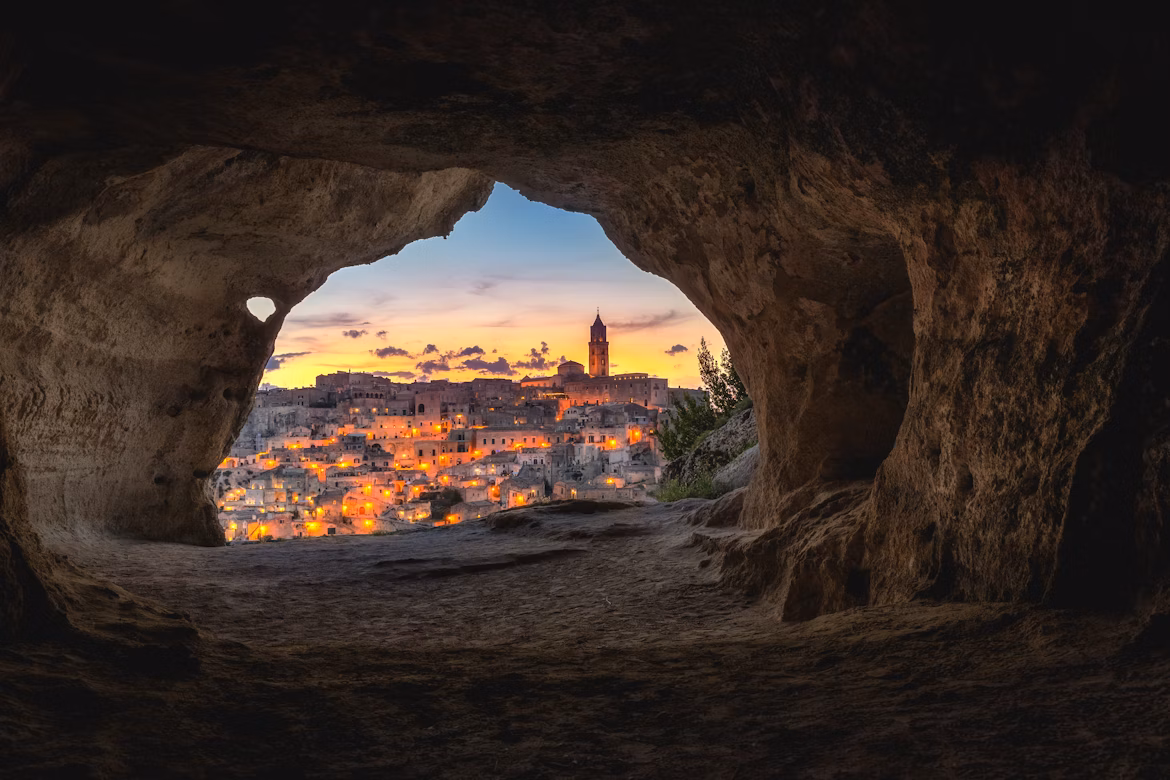 View from a cave in Matera in Italy