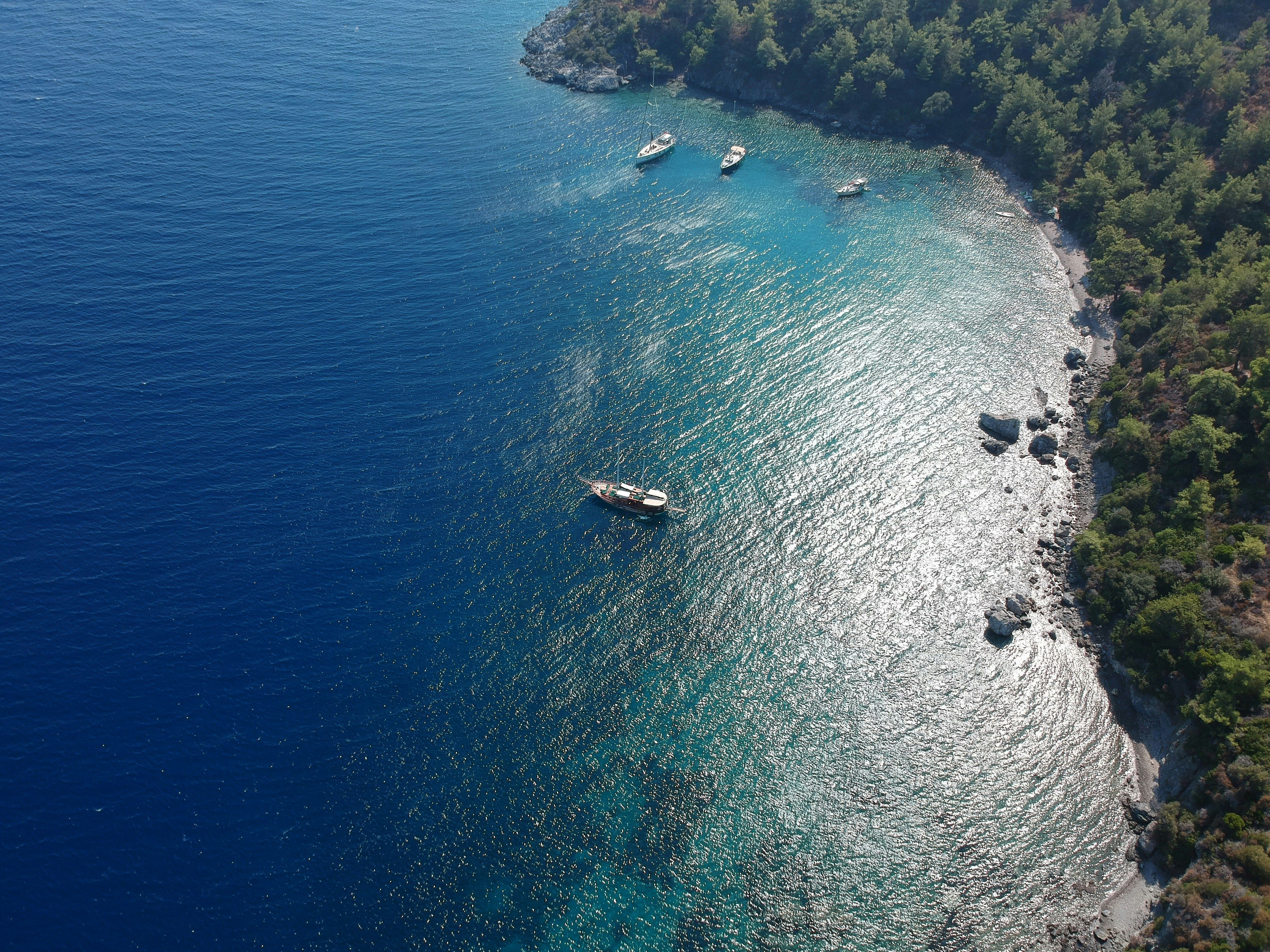 aerial view of a boats docked in a bay in Bodrum