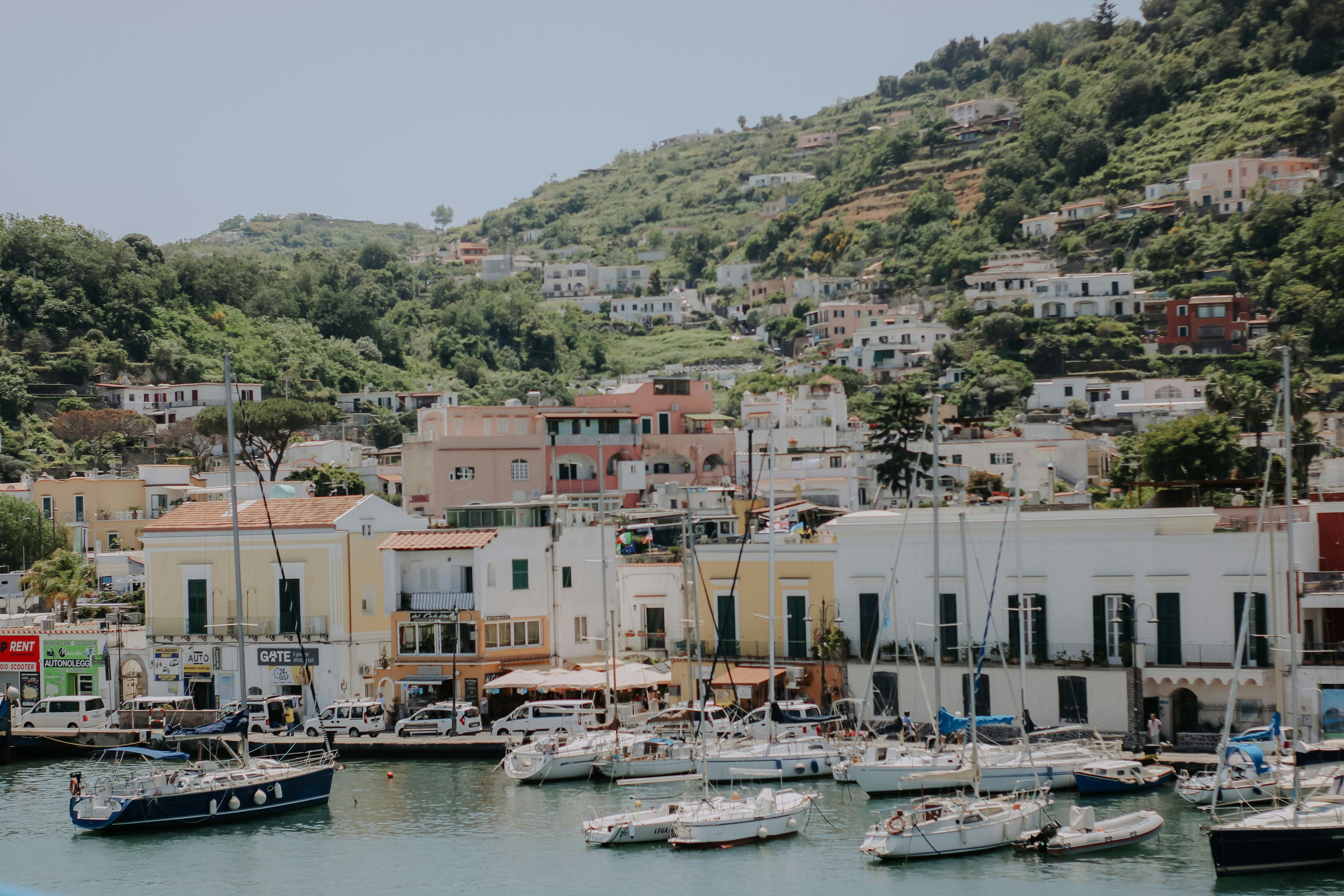 boats along the colourful Ischia waterfront
