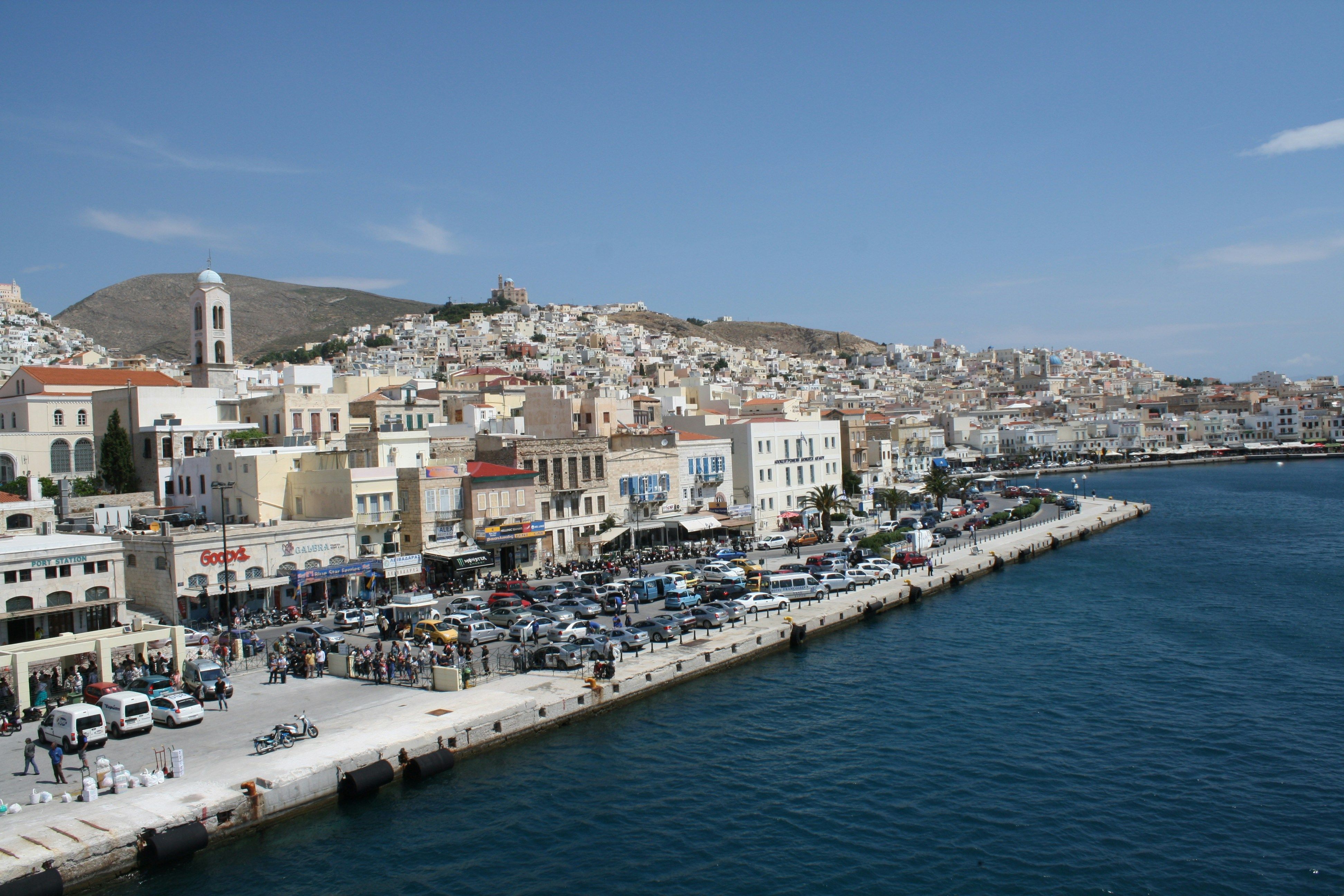 waterfront in Piraeus with the city behind