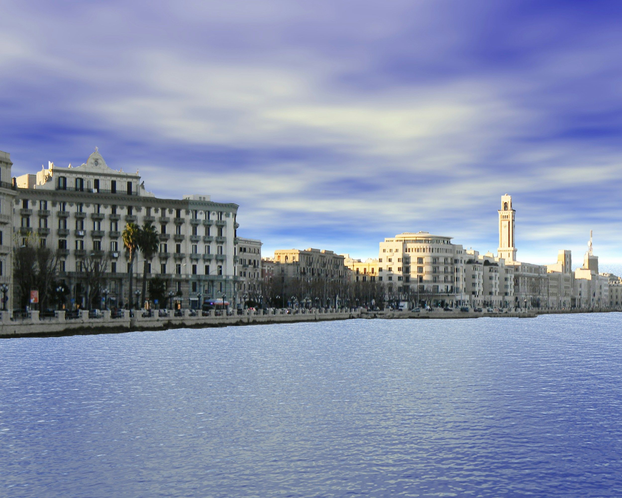 buildings lining the waterfront in Bari