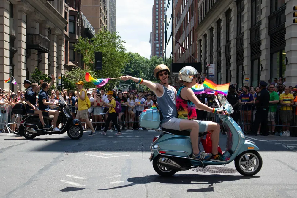 people celebrating Pride on motorbikes in New York City