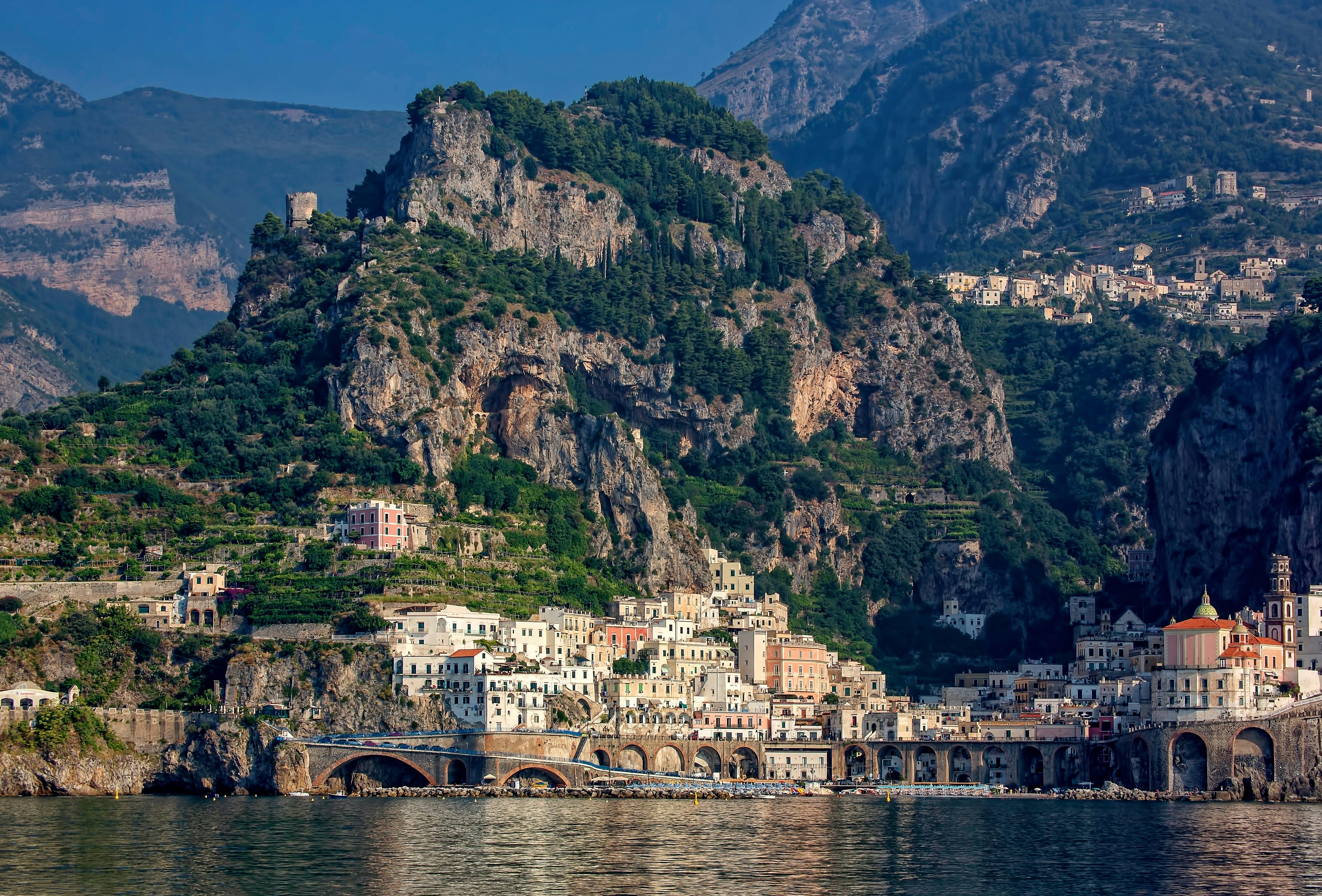 Amalfi town at the bottom of a cliff