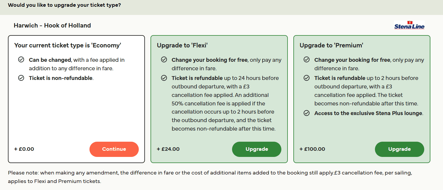 ticket types during direct ferries booking process