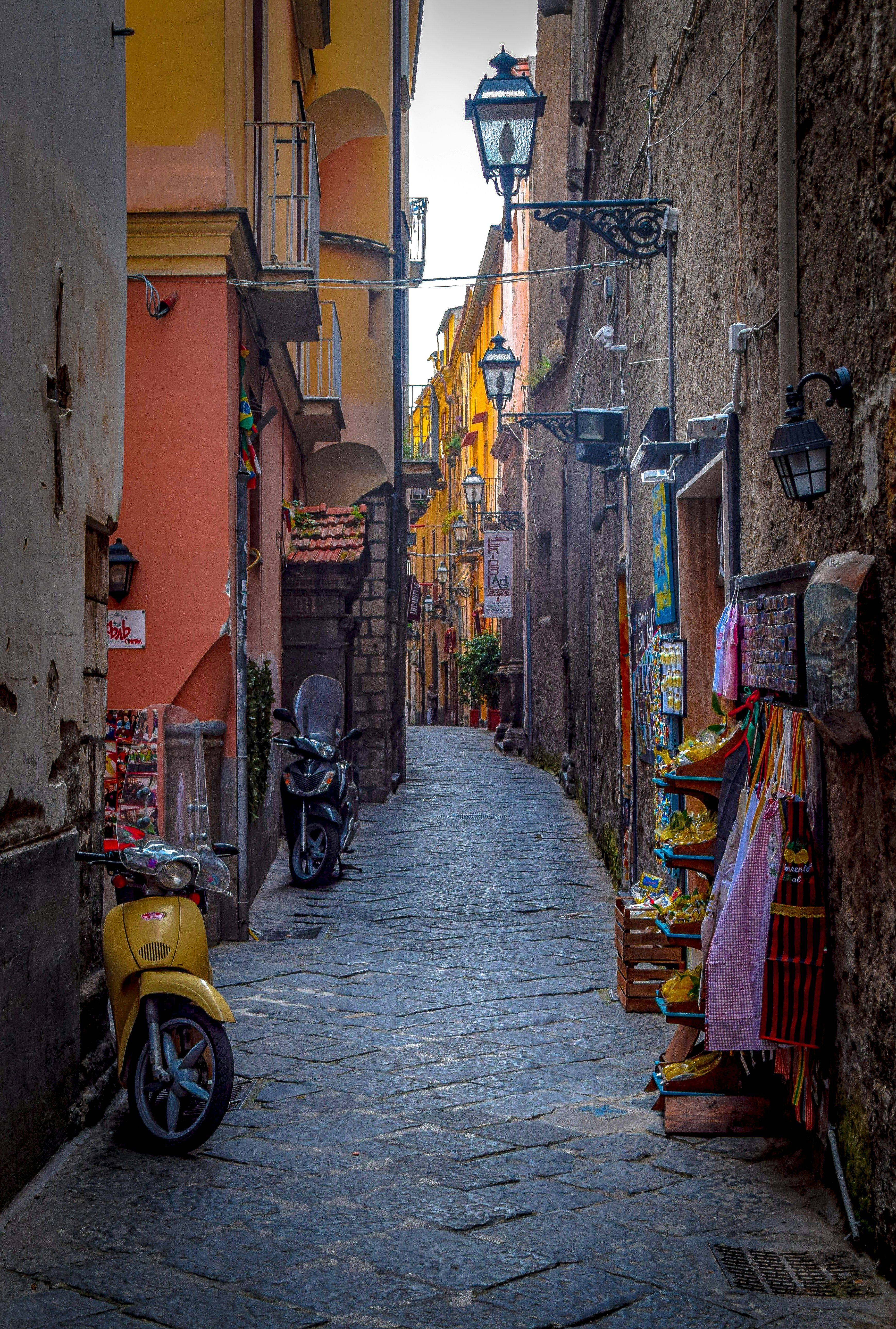 motorbike on narrow street in Sorrento