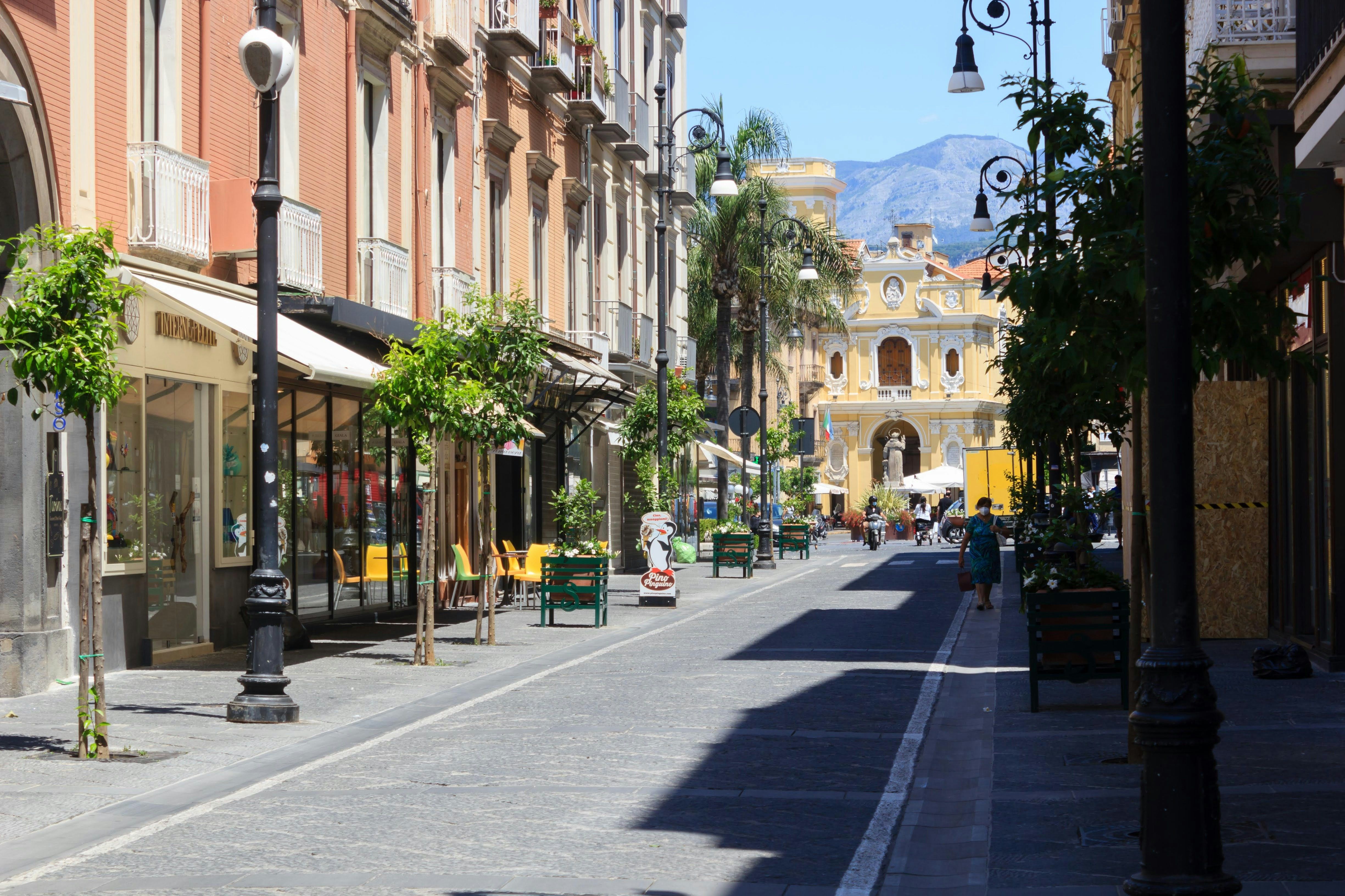street lined with shops and cafes in Sorrento